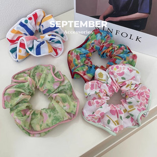 Dây cột tóc, dây buộc tóc nữ scrunchies september hoa văn viền nổi