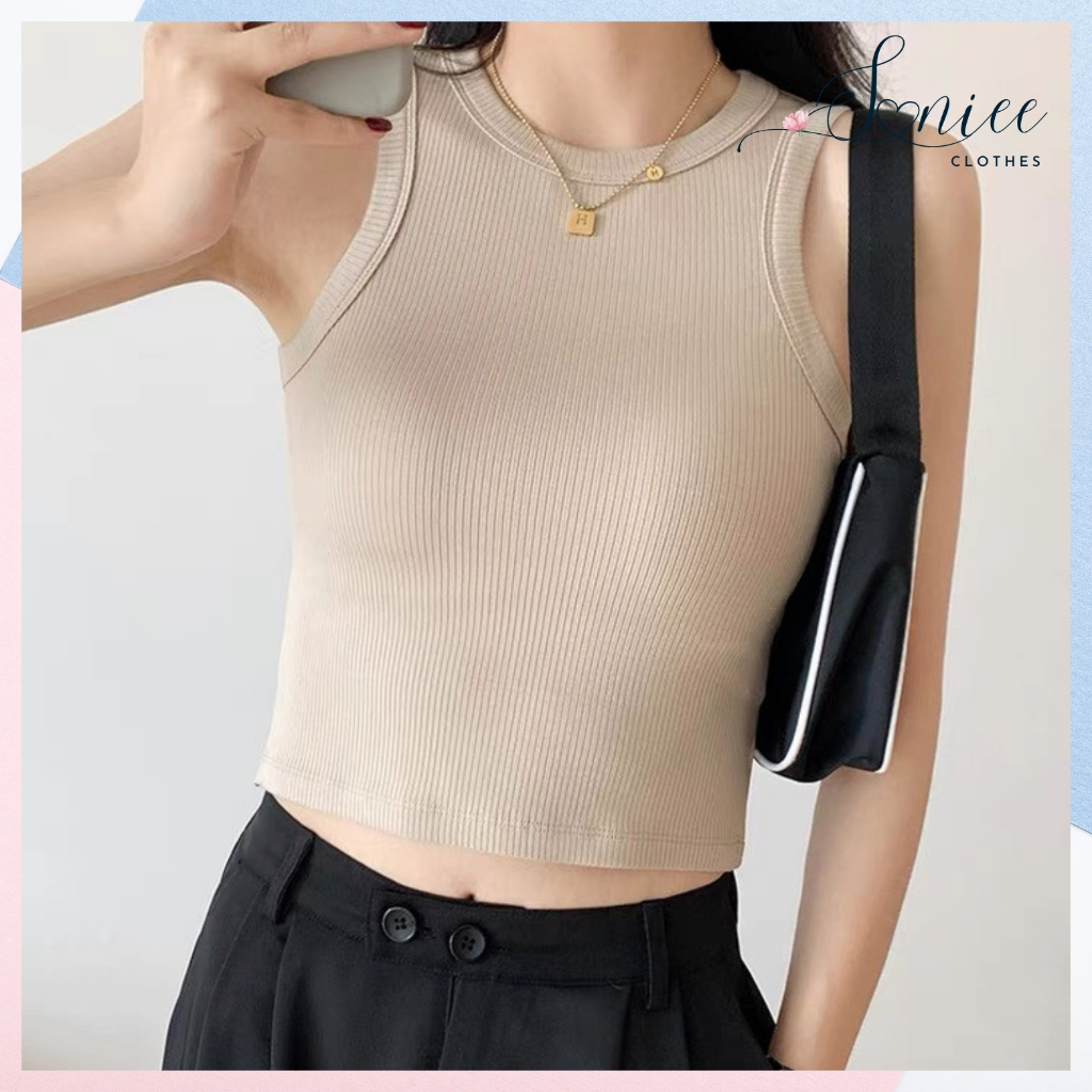 Áo thun ba lỗ trơn nữ dáng croptop 100% cotton phong cách sexy ôm body cá tính SanieeClothes