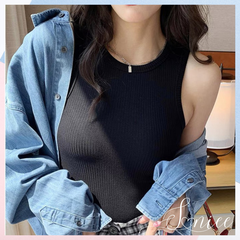 Áo thun ba lỗ trơn nữ dáng croptop 100% cotton phong cách sexy ôm body cá tính SanieeClothes