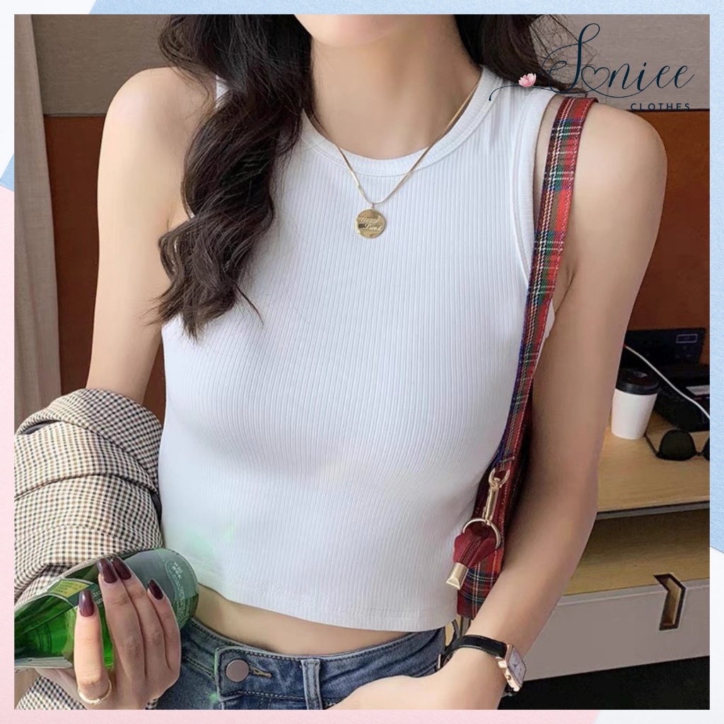 Áo thun ba lỗ trơn nữ dáng croptop 100% cotton phong cách sexy ôm body cá tính SanieeClothes