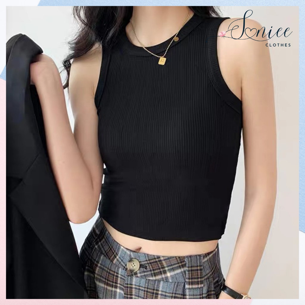 Áo thun ba lỗ trơn nữ dáng croptop 100% cotton phong cách sexy ôm body cá tính SanieeClothes