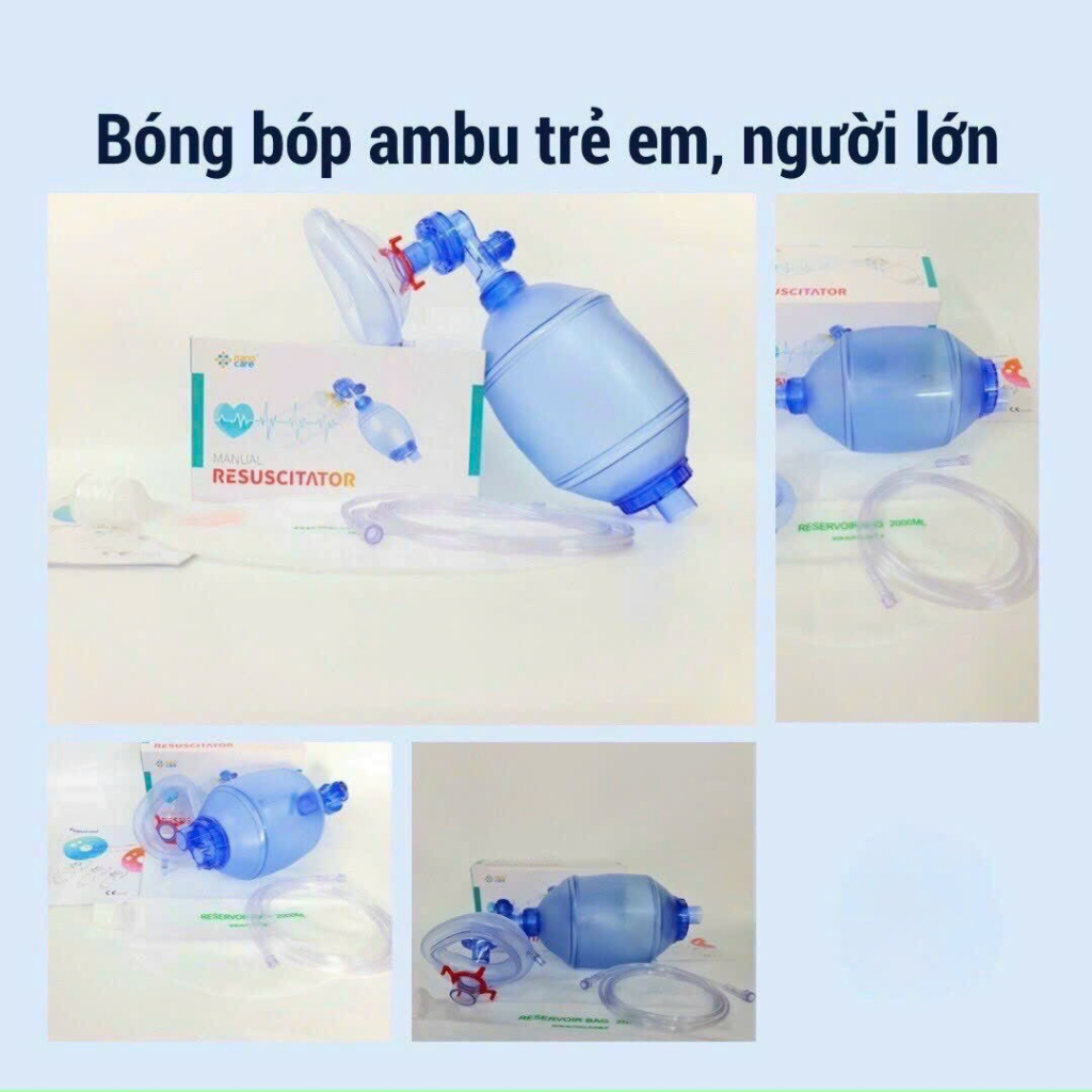 Bóng bóp Ambu cấp cứu oxy tập thở [người lớn, trẻ em] - Bộ bóng bóp oxy cấp cứu (ambu)