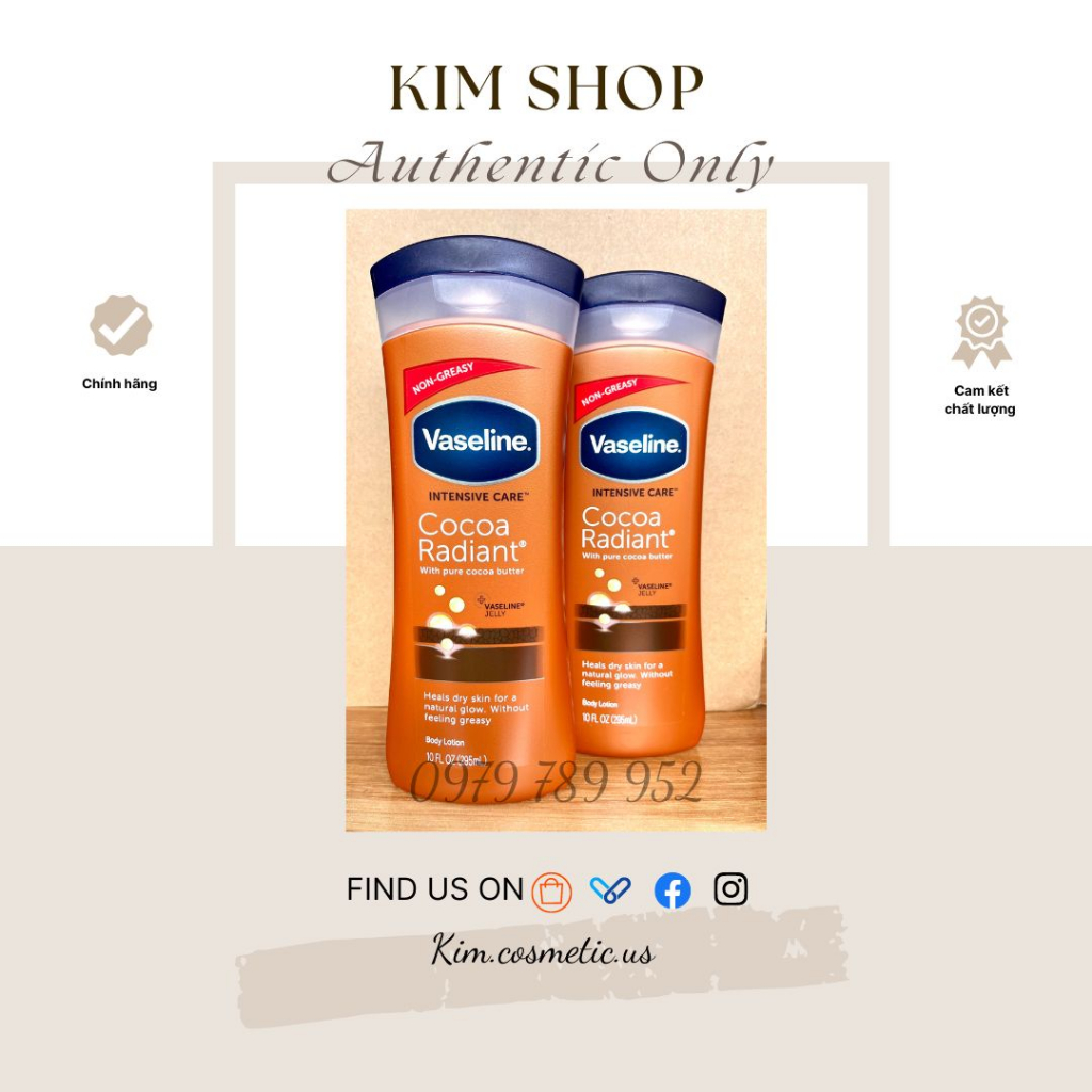 Body Lotion VASELINE INTENSIVE CARE Cocoa radiant 295ml Sữa dưỡng ẩm toàn thân VASELINE