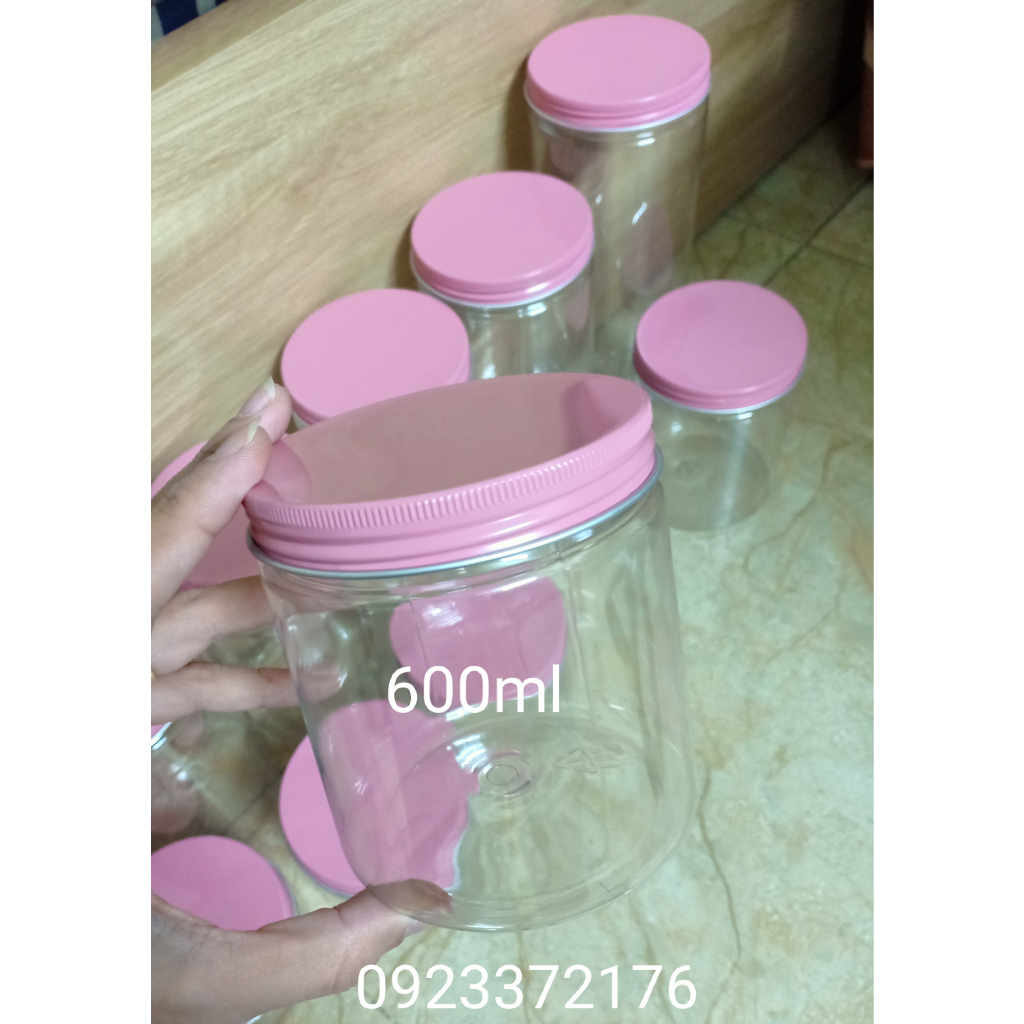 Hộp Hũ Nhựa PET 600ml Nắp Nhôm Hồng