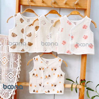 Áo Gile Boona Xô Muslin Trần 3 Lớp Phong Cách Hàn Quốc Cho Bé