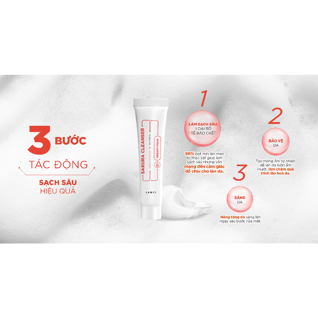 Minisize Sữa Rửa Mặt Dịu Nhẹ LANCI Sakura Cleanser 10ml