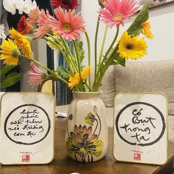 Tranh thư pháp thiền sư Thích Nhất Hạnh chất liệu vải canvas cao cấp nhiều mẫu nhiều size trang trí làm quà tặng