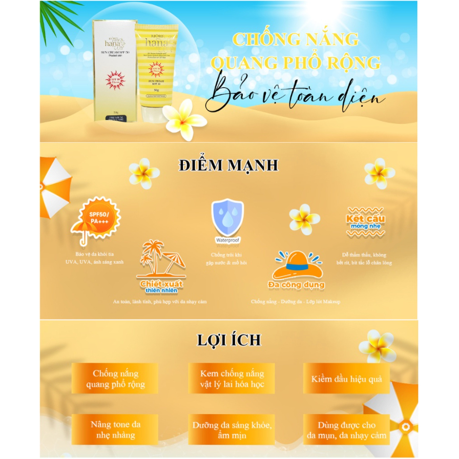 Kem chống nắng RIORI HANA SPF 50 bảo vệ làn da toàn diện - SUN CREAM 50g dành cho mọi loại da