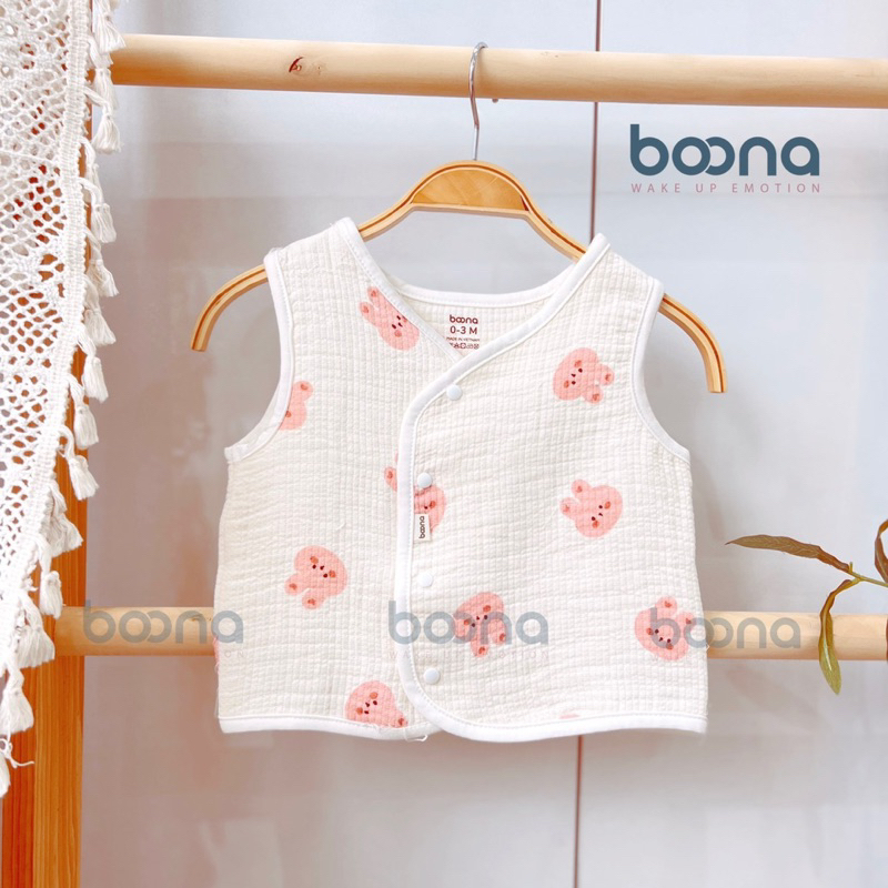 Áo Gile Boona Xô Muslin Trần 3 Lớp Phong Cách Hàn Quốc Cho Bé