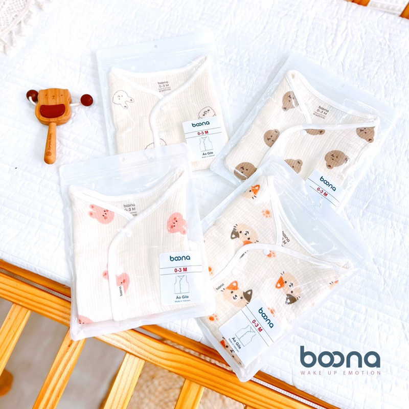 Áo Gile Boona Xô Muslin Trần 3 Lớp Phong Cách Hàn Quốc Cho Bé