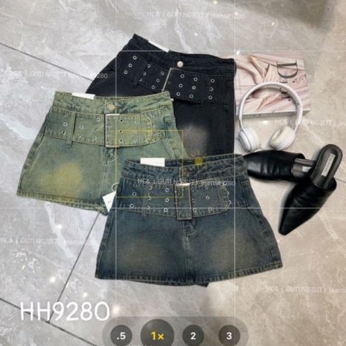 Chân váy jeans ngắn đai to hàng QCL1
