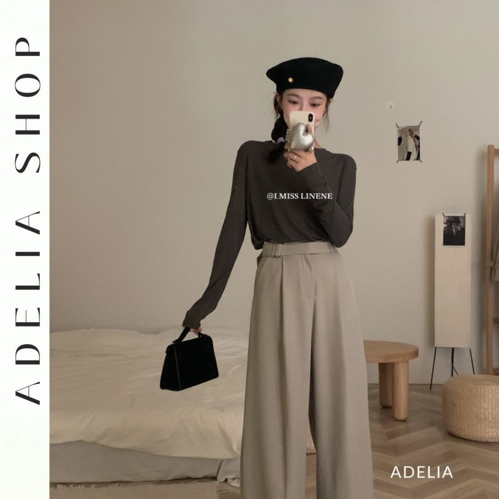 「ADELIA」Áo Thun Mỏng IMISS Dài Tay Cổ Tròn Hàng Thu Đầu Mùa Xinh Xắn