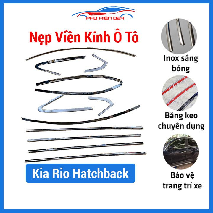 Bộ nẹp viền chân kính cong kính Kia Rio Hatchback Inox sáng bóng chuẩn form xe