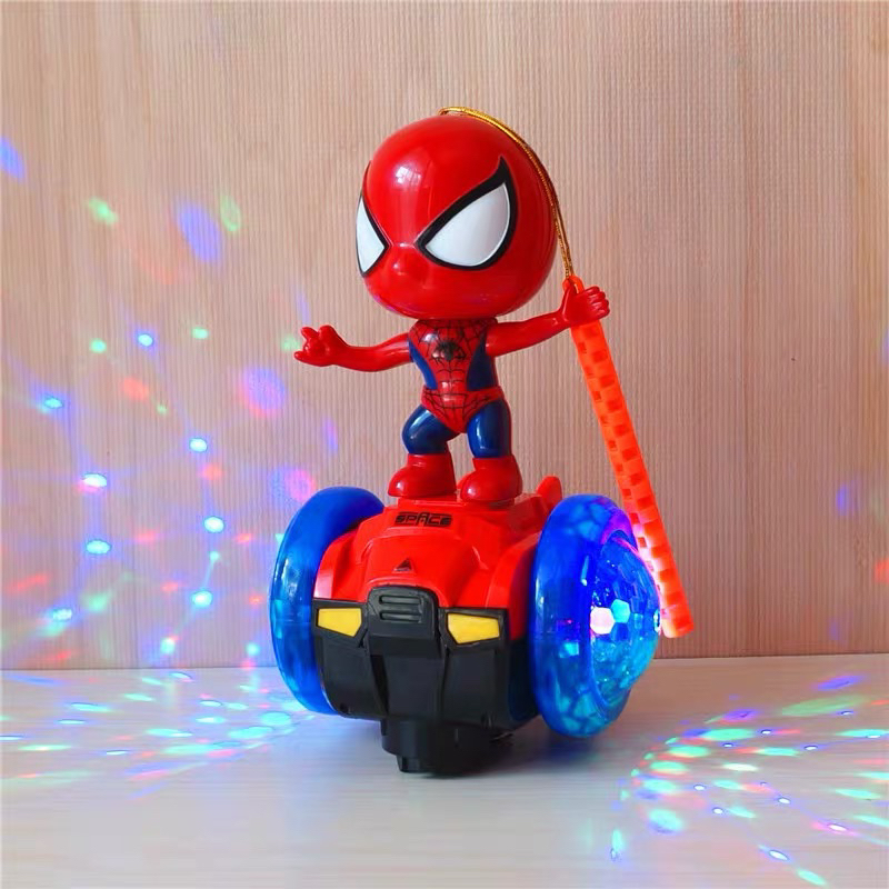 Đồ Chơi Siêu Nhân Nhện,Người Sắt đi xe cân bằng di chuyển,có đèn và nhạc vui nhộn