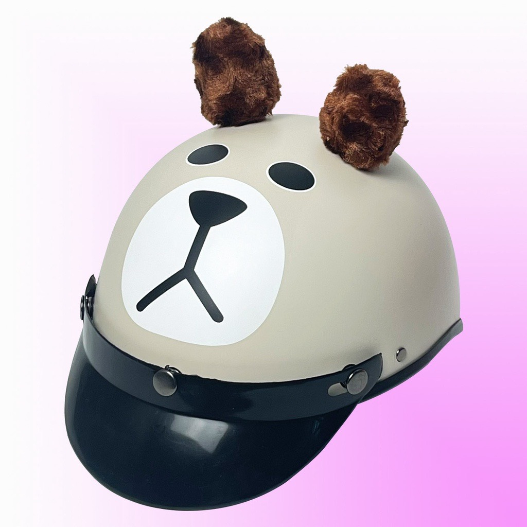 Nón bảo hiểm kèm kính phi công hình con gấu nâu có tai dễ thương