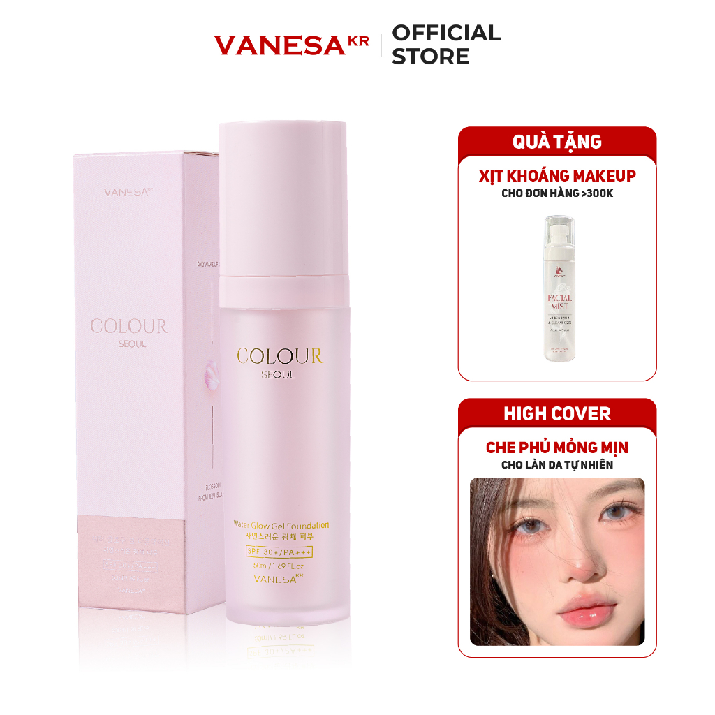 Kem Nền Vanesa Colour Seoul Dưỡng Ẩm, Chống Nắng Spf 50+ Thẩm Thấu Sâu Che Phủ Cao Cho Mọi Làn Da 30Ml