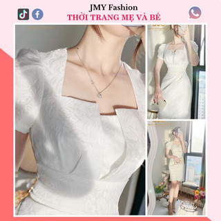 V3855 Váy trắng tiểu thư cổ vuông dáng ôm công sở [Dolce Viva Colection (DVC)] váy trắng dáng ôm bút chì nữ tính