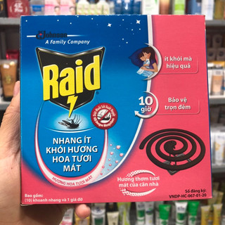 RAID Nhang diệt muỗi ít khói Hương Hoa Tươi mát - 10 khoanh