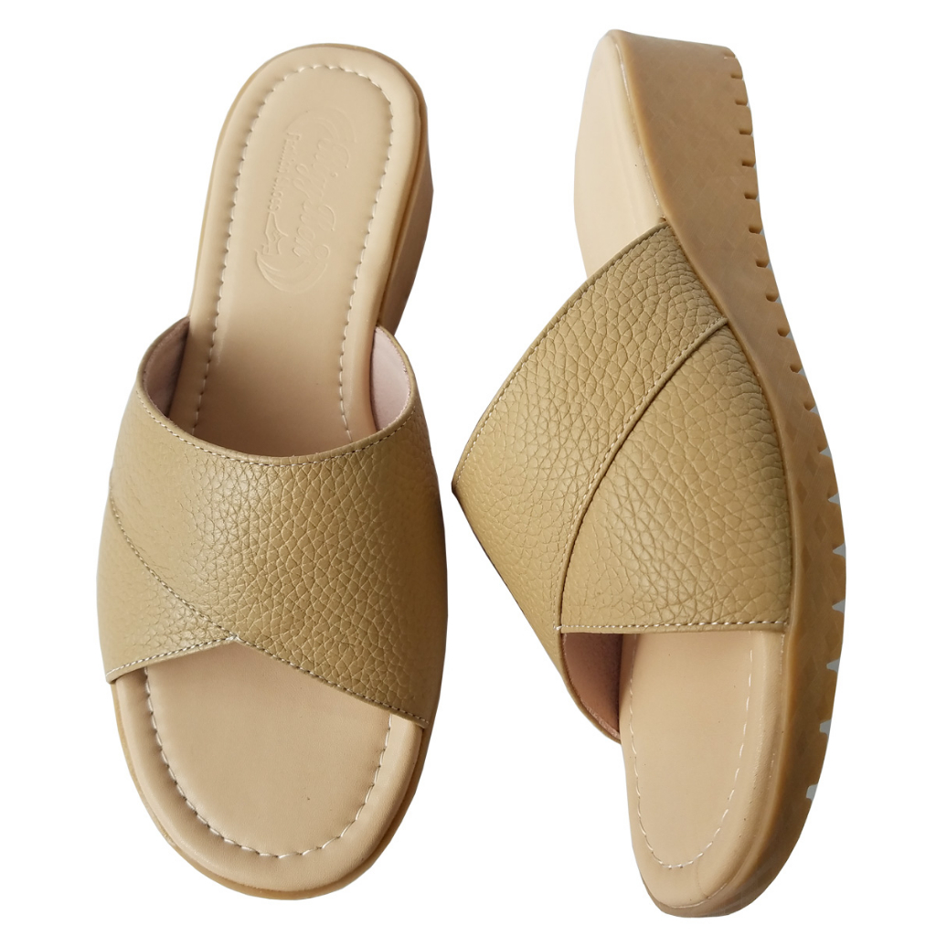 Dép Nữ Quai Ngang Da Bò Thật BIGGBEN Cao 3 Phân HKD720