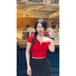 Áo trễ vai lưới cổ V cách điệu sexy dành cho nữ