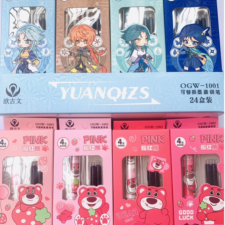 Bút xoá hình vỉ gấu dâu và bé trai ngòi EF mài êm dễ viết