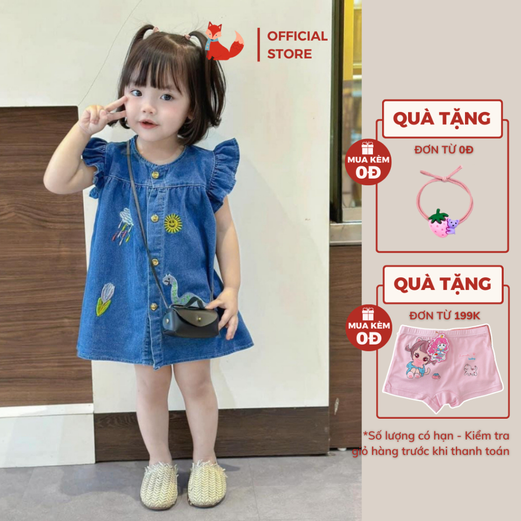 Váy denim thêu họa tiết dễ thương thời trang bé gái (8-30kg)