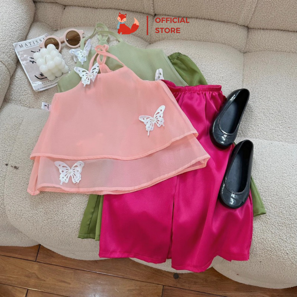 Set yếm tơ quần lụa đính điệu đà thời trang bé gái (8-26kg) - SE28