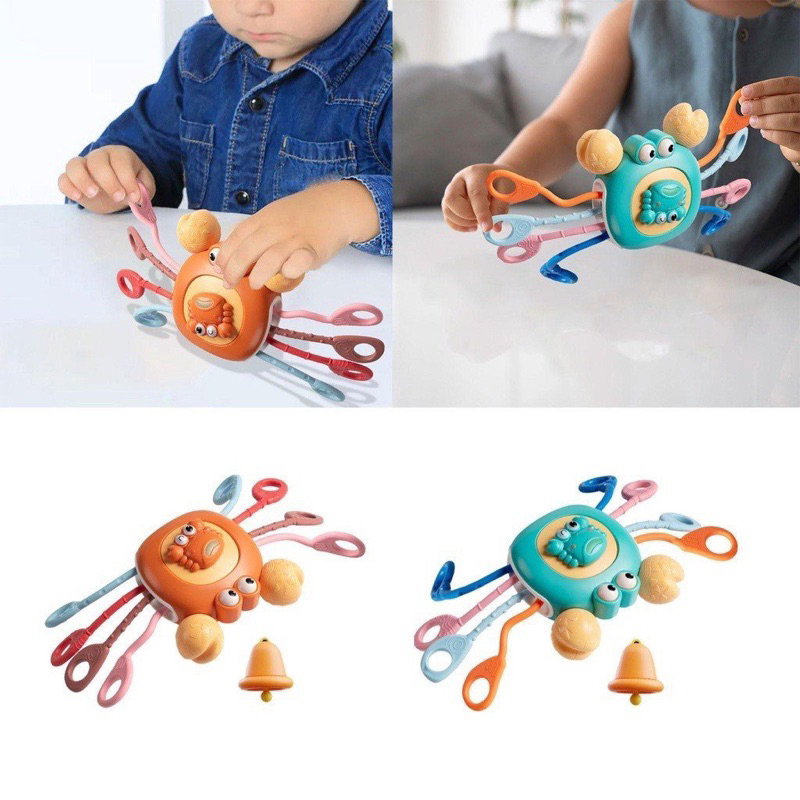 Đồ Chơi Con Cua Montessori Rút Dây Silicone Luyện Trí Thông Minh, Vận Động Tinh Cho Bé