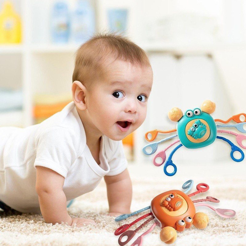 Đồ Chơi Con Cua Montessori Rút Dây Silicone Luyện Trí Thông Minh, Vận Động Tinh Cho Bé