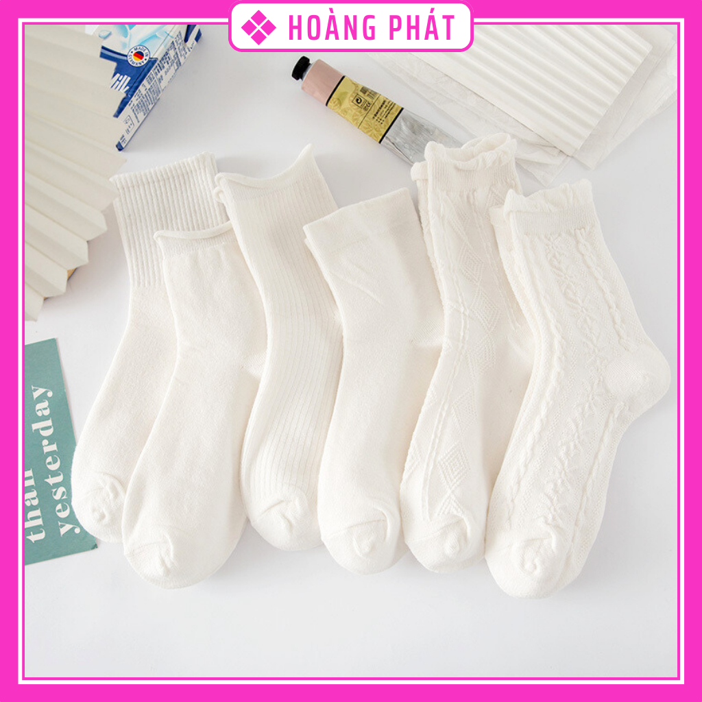 Tất Cổ Cao Nữ Hàn Quốc, Vớ Trắng Nữ Lolita Chất Liệu Vải Co Giãn Bốn Chiều Phong Cách Vintage - Hoàng Phát