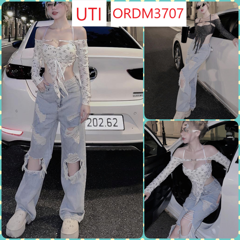 QUẦN JEANS ỐNG RỘNG NỮ LƯNG CAO RÁCH 2 MẢNG GỐI KÈM 4 CHÉO ĐÙI LAI CUỐN XANH NHẠT LAI CUỐN