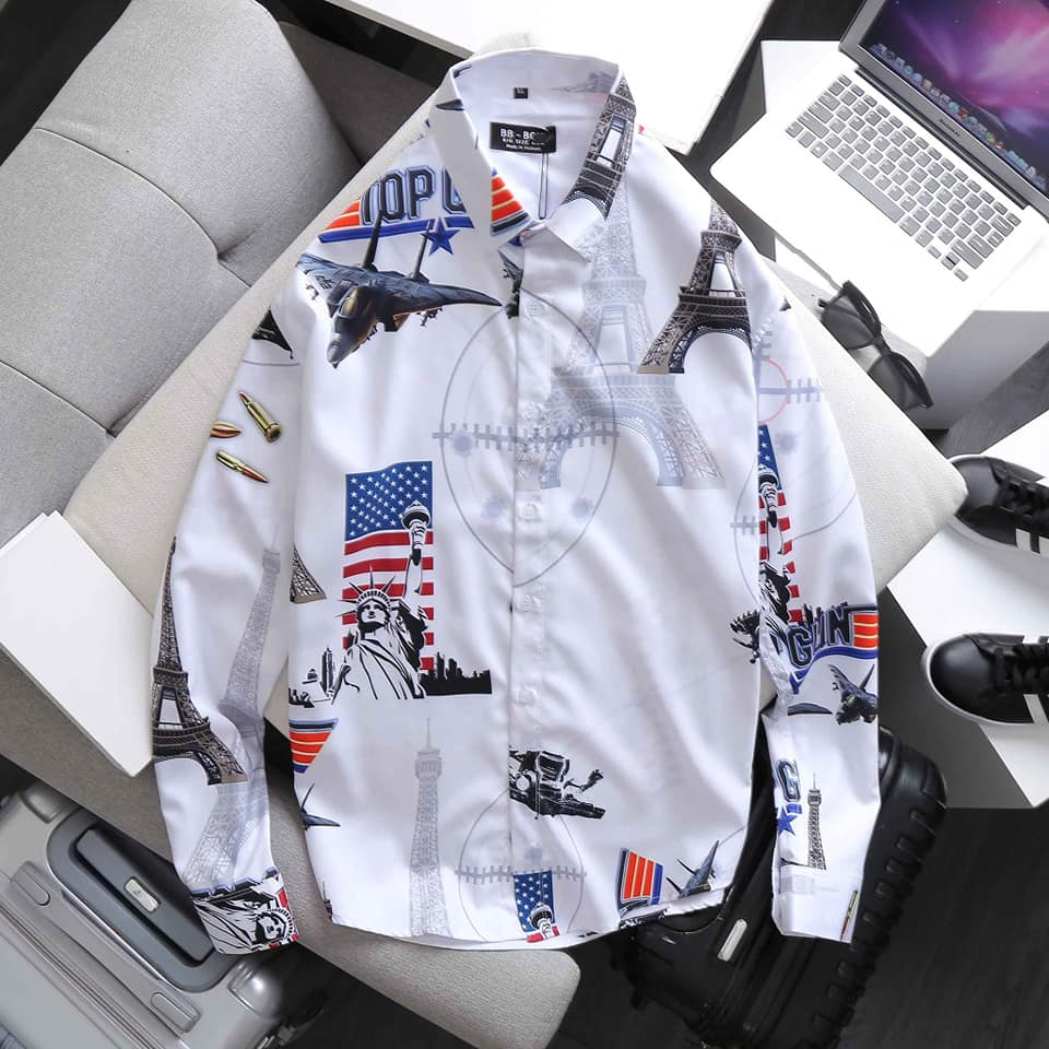 SALE SALE Áo sơ mi tay dài họa tiết 3d bigsize nam thời trang cỡ đại 130kg