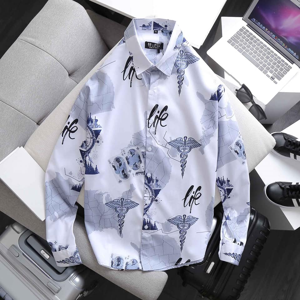 SALE SALE Áo sơ mi tay dài họa tiết 3d bigsize nam thời trang cỡ đại 130kg