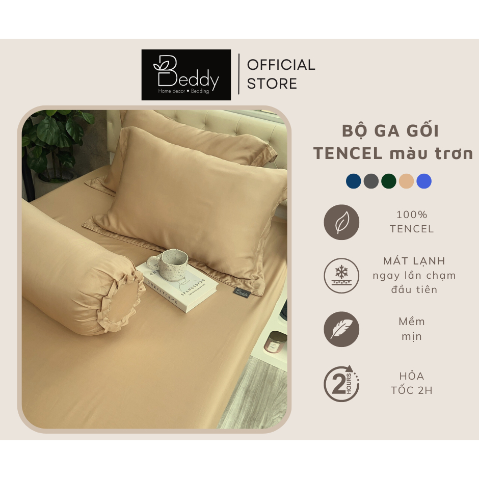 Bộ Ga Gối Tencel Màu Trơn [4 MÓN]