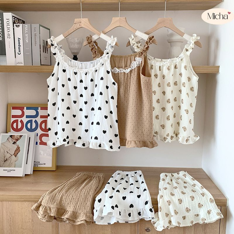 Set bộ ngủ nữ mặc nhà sát nách cánh tiên vải xô muslin mềm nhẹ
