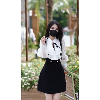 Váy đen xoè tuyết mưa pha tơ thiết kế bèo ngực tiểu thư Hàn Quốc - Ảnh thật Yena Closet