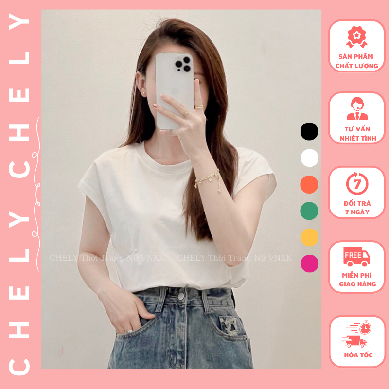 Áo Thun Nữ Sát Nách Cổ Tròn, Áo Kiểu Vai Hến Chất Cotton Co Giãn Form Đẹp, Chuẩn Dễ Phối Đồ - Chely16