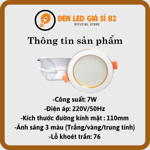 Đèn Led Âm Trần,Đèn Mắt Trâu Đế Trắng Liền Nguồn 7W Phi 90mm Trang Trí Trần Thạch Cao