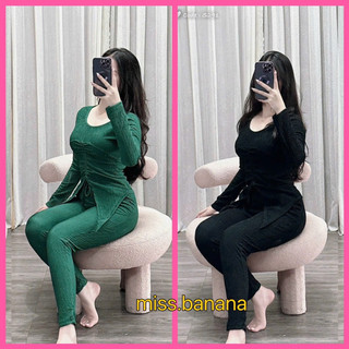 Set bộ đồ thun xốp áo dài rút dây quần dài ống bo man