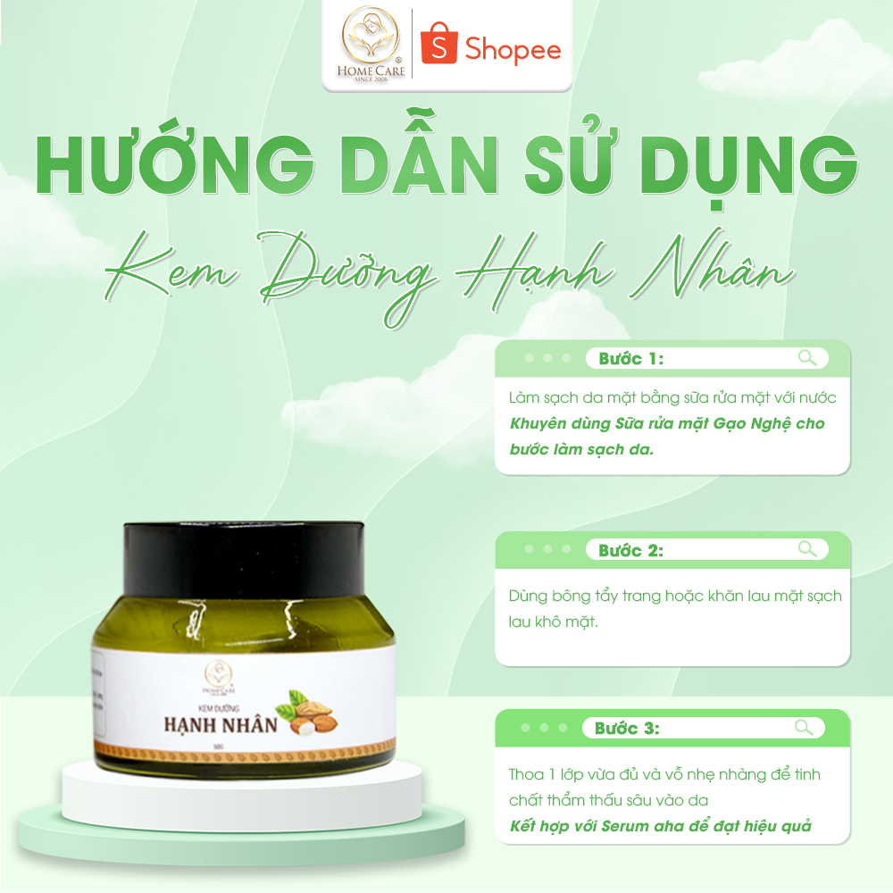 Kem dưỡng ẩm da mặt hạnh nhân Home Care thành phần tự nhiên làm sáng cấp ẩm căng bóng da hũ 50g