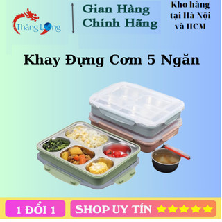 Khay đựng cơm 5 ngăn - khay đựng thức ăn văn phòng inox cao cấp . tặng kèm đũa thìa