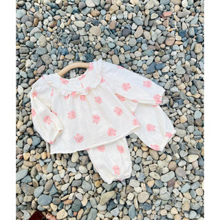 Bộ quần áo xô muslin dài tay cổ bèo tròn - B01