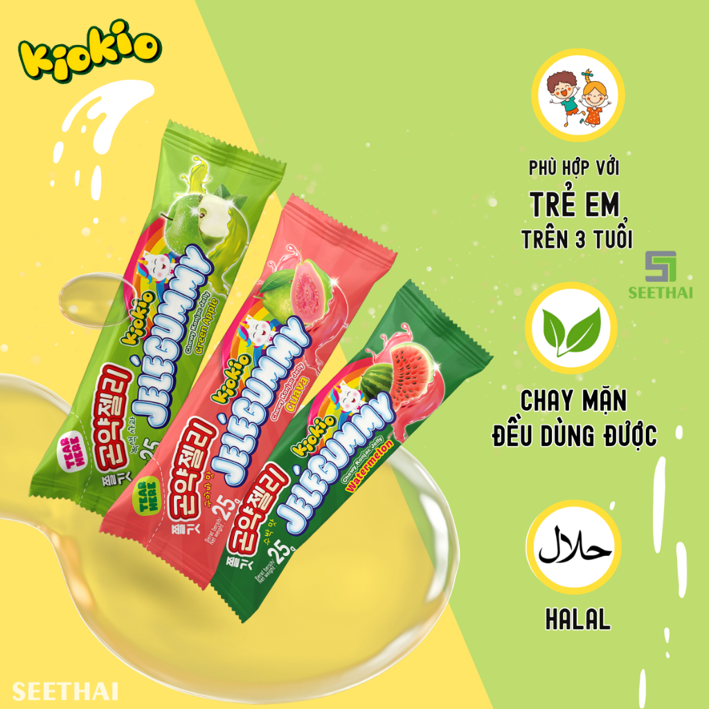 Thạch Jele trái cây KIOKIO Indonesia thạch táo thạch ổi thạch dưa hấu - hộp xanh 24 gói ăn vặt