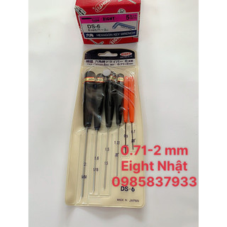 Bộ lục giác mini 6 chiếc 0.71-2 mm DS-6 Eight Nhật tại Máy cầm tay NTT bảo hành dài hạn văn ốc siêu nhỏ độ bền cao
