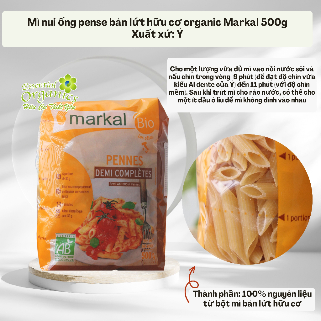 Nui mì hữu cơ organic pasta Markal 500g nhập khẩu Pháp