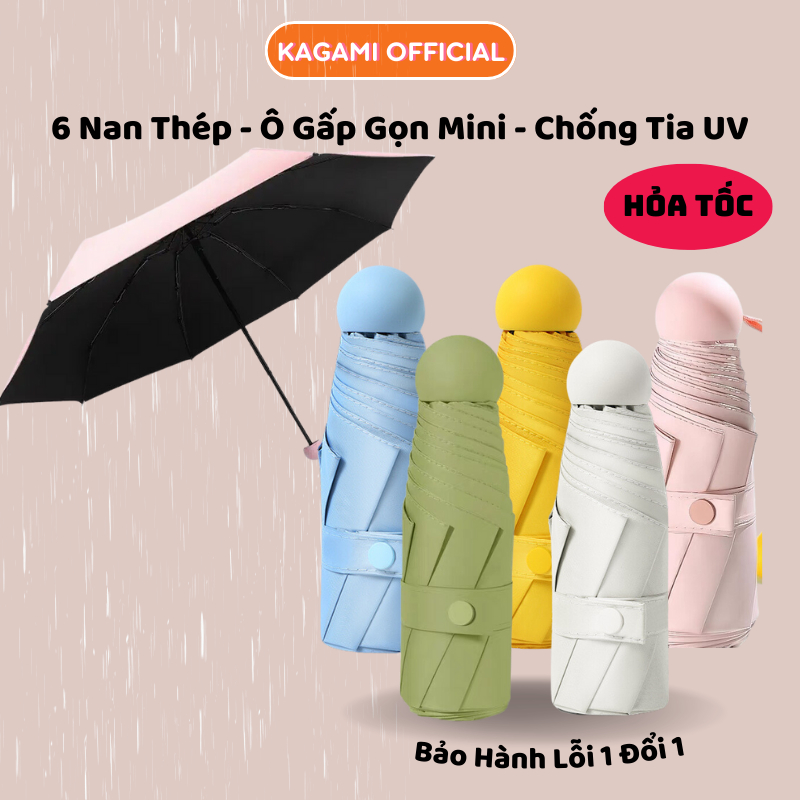 Ô Mini Gấp Gọn Bỏ Túi Kagami Dù Che Mưa Chống Tia Uv 6 Nan Chắc Chắn