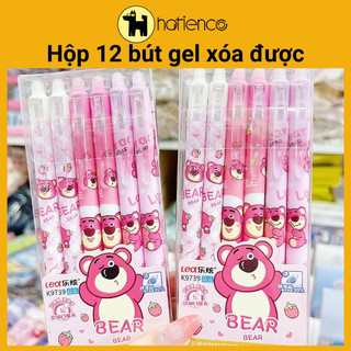 Hộp 12 cây bút gel xóa được mực xanh/tím hình hoạt hình dễ thương