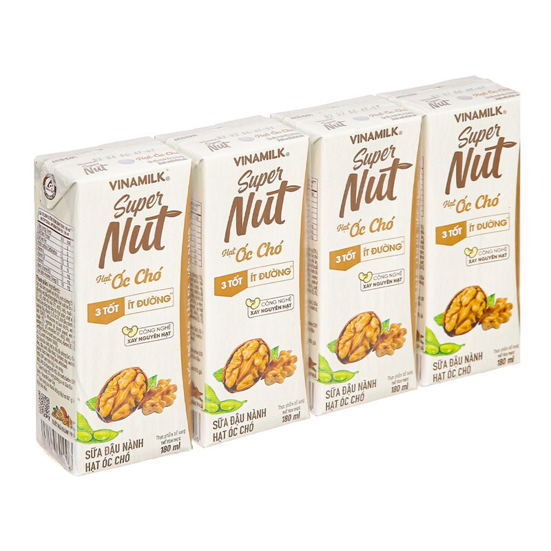 Lốc 4 hộp x 180ml Sữa Vinamilk Đậu Lành Óc Chó Super Nut