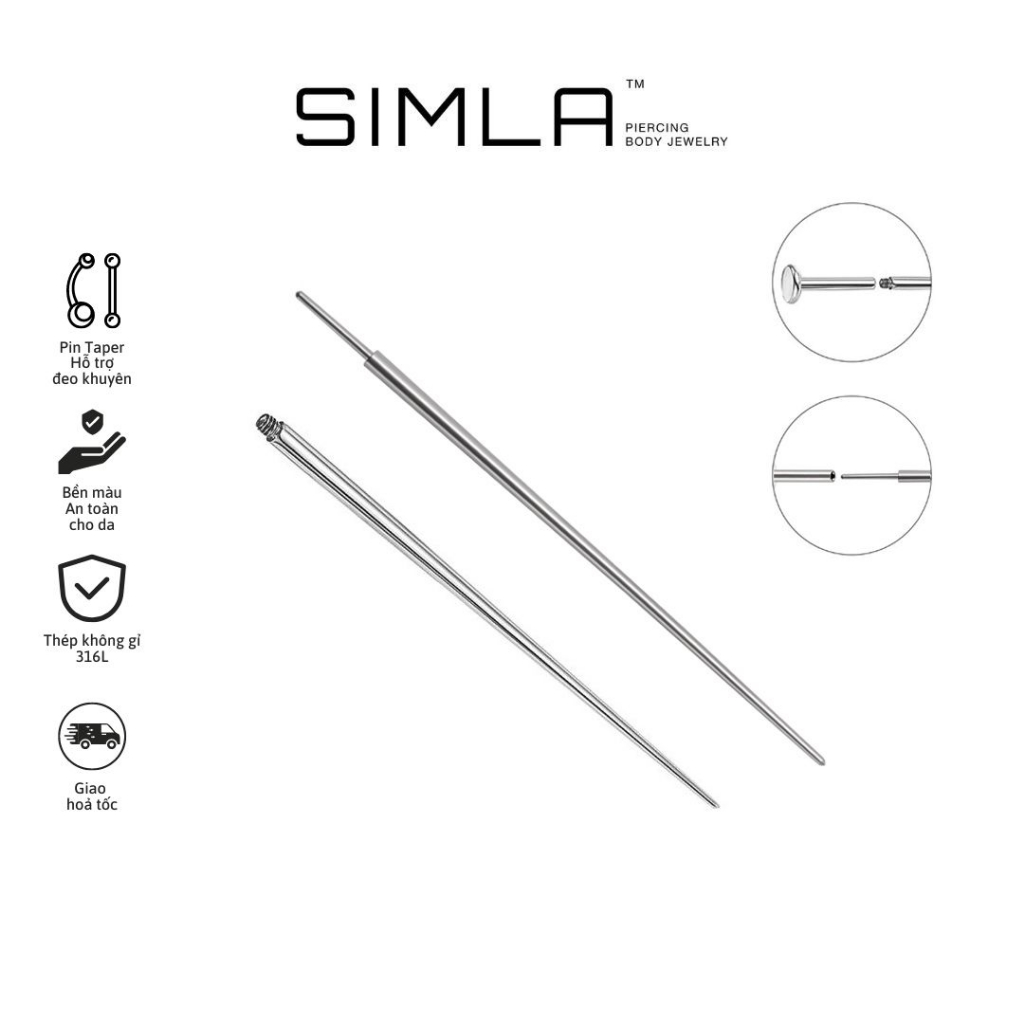 Pin taper Cây hỗ trợ đeo khuyên (Chốt nội/ Push pin) bằng Thép không gỉ 316L (Chiếc) - Simla Body Jewelry