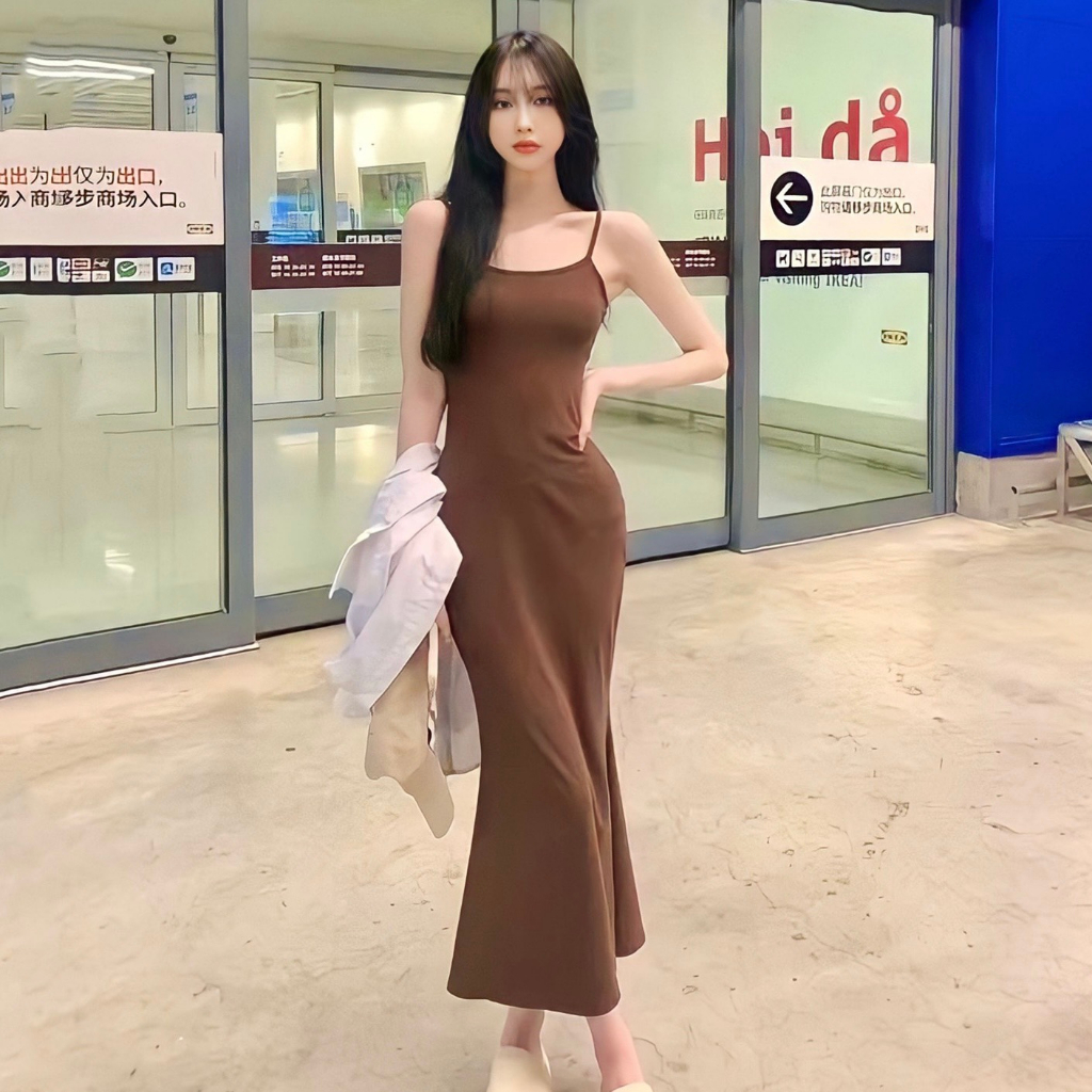 Đầm Maxi Body Dáng Dài Đuôi Cá Len Tăm, Váy Body Nữ 2 Dây Sexy Len Tăm - Sunny House